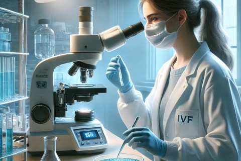 DALL·E 2025-03-11 10.52.30 - A realistic and detailed illustration of a female laboratory technician performing in vitro fertilization (IVF). She is wearing a lab coat, gloves, an